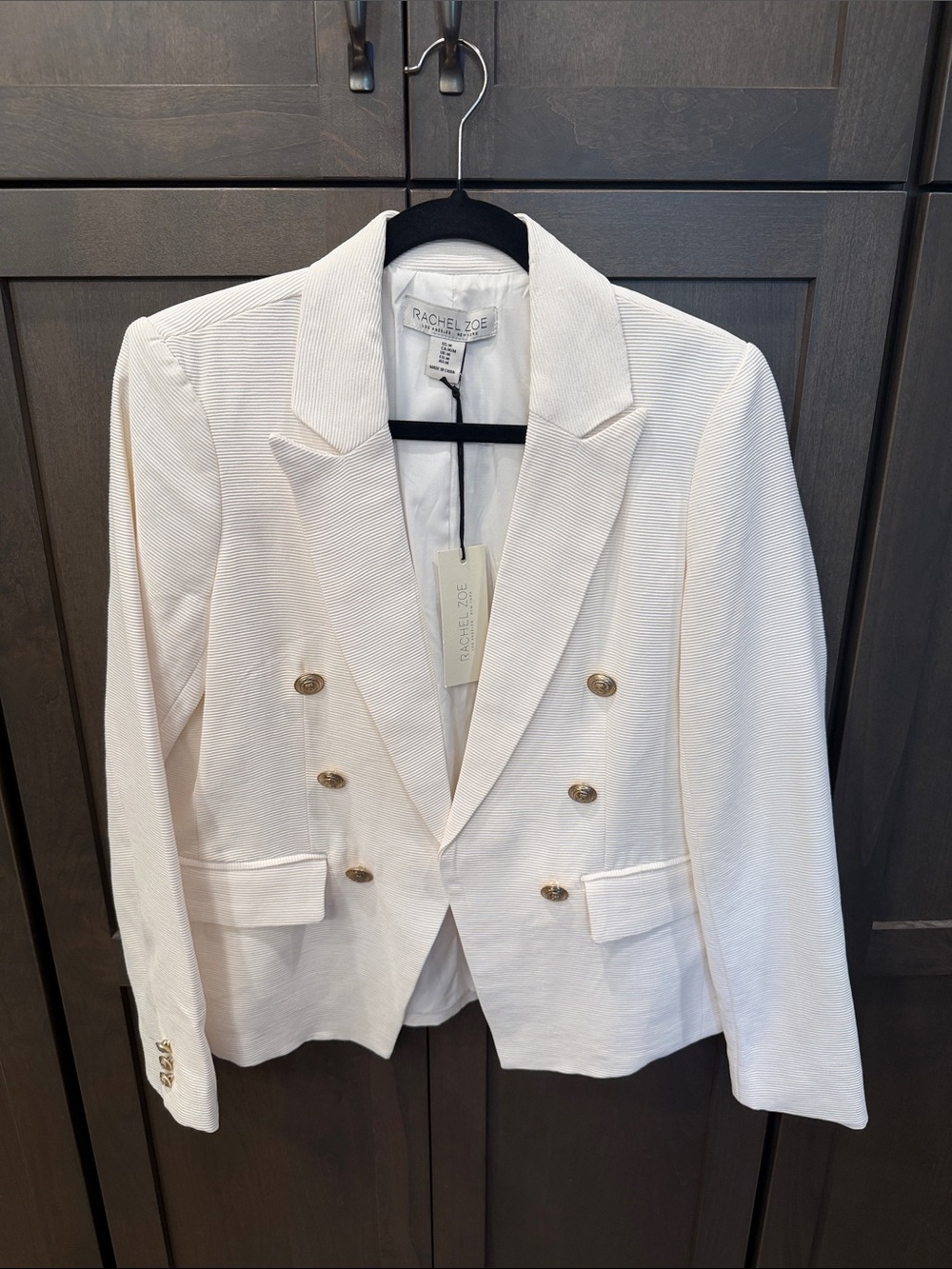 Rachel Zoe Cream Double-Breasted Textured Blazer with Gold Buttons NWT Size M
